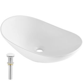 Oval Vessel Sink, 23.3" x 14.2" Bathroom Vessel Sink Bowl Countertop, White Ceramic Bathroom Sinks Above Counter, Bowl Sink with Modern Style