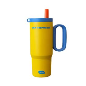 Premium 24 oz Insulated Tumbler with Handle and Straw, 18/8 Stainless Steel Travel Coffee Mug with Tea Infuser & Dust Cover (Color: Yellow)
