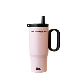 Premium 24 oz Insulated Tumbler with Handle and Straw, 18/8 Stainless Steel Travel Coffee Mug with Tea Infuser & Dust Cover (Color: Pink)
