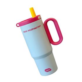 Premium 24 oz Insulated Tumbler with Handle and Straw, 18/8 Stainless Steel Travel Coffee Mug with Tea Infuser & Dust Cover (Color: Rose red)