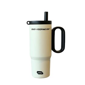 Premium 24 oz Insulated Tumbler with Handle and Straw, 18/8 Stainless Steel Travel Coffee Mug with Tea Infuser & Dust Cover (Color: White)