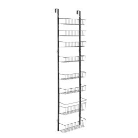 Over the Door Pantry Organizer, 9-Tier Pantry Organization and Storage, Heavy-Duty Steel Hanging Spice Rack, Adjustable Wall Seasoning Shelves (Color: Black, Number of Layers: 9)