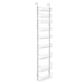 Over the Door Pantry Organizer, 9-Tier Pantry Organization and Storage, Heavy-Duty Steel Hanging Spice Rack, Adjustable Wall Seasoning Shelves (Color: White, Number of Layers: 9)